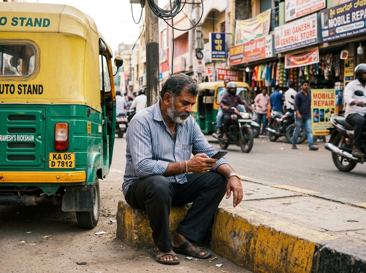 Indian man accessing mobile digital banking on smartphone